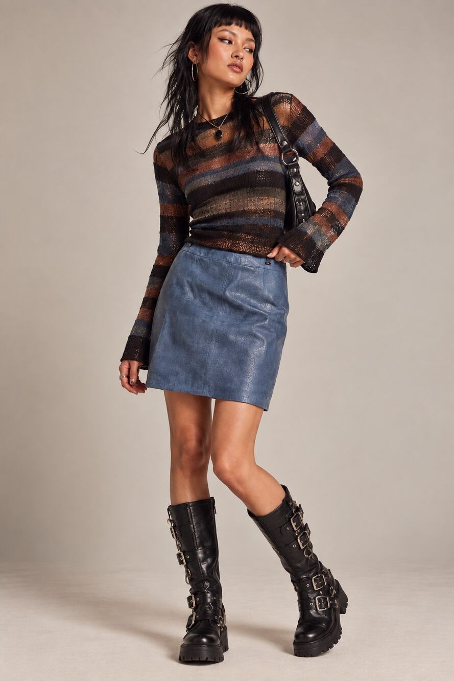 Vintage 80s Deadstock Global Identity Leather Mini Skirt 30 Retro Grunge Punk